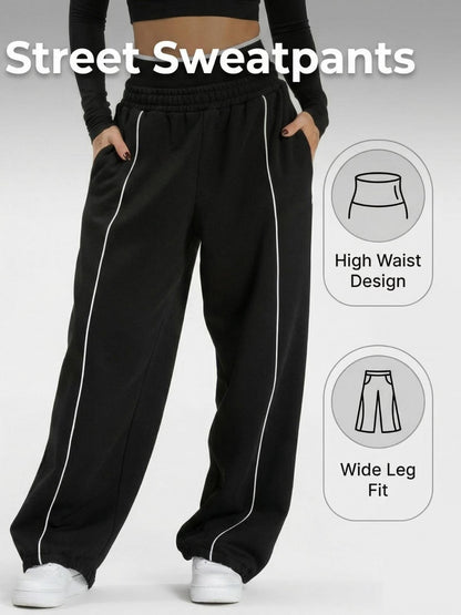 Black and White Wide-Leg Sweatpants Casual Streetwear Fit globalswanky 02