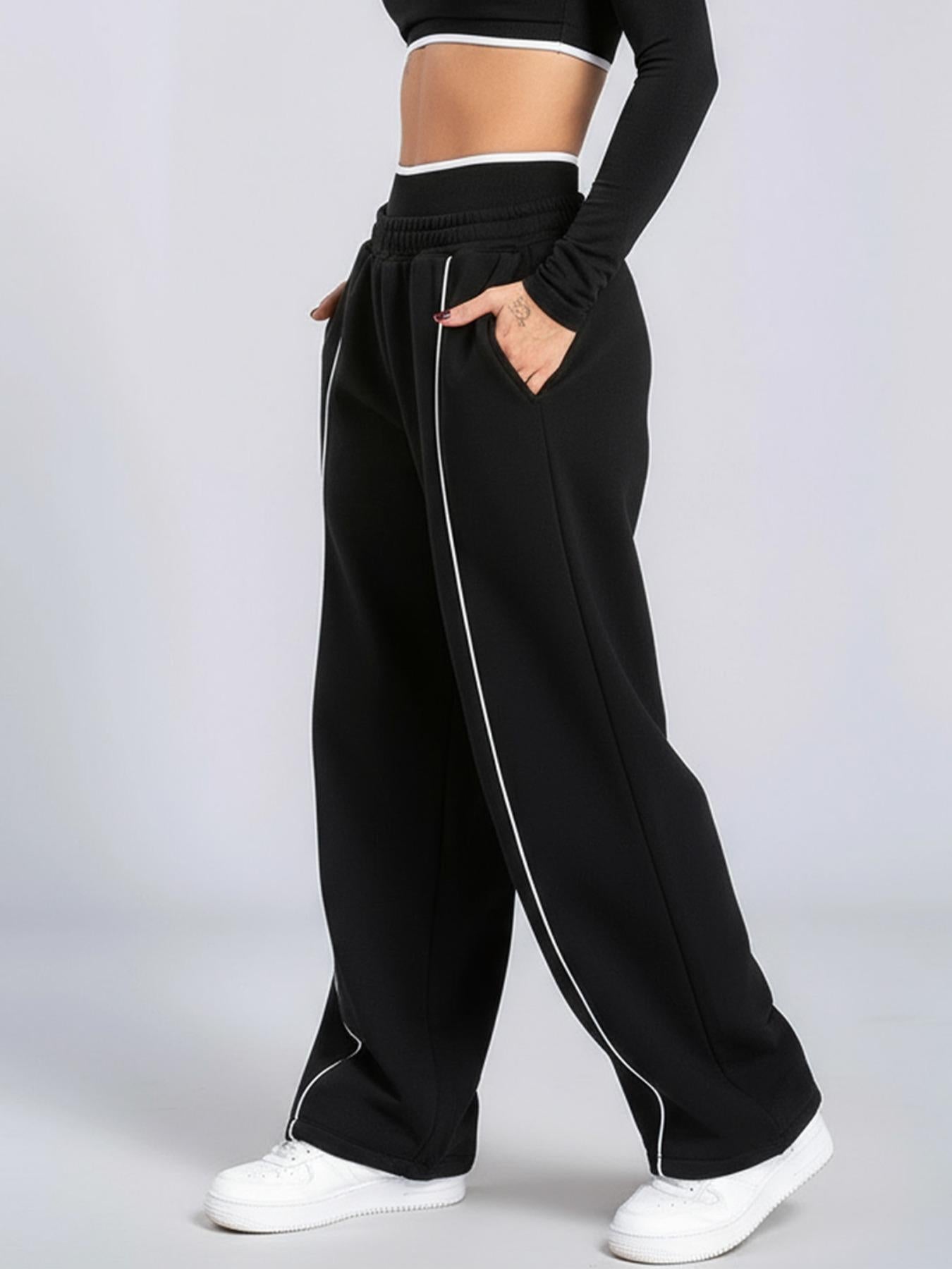 Black and White Wide-Leg Sweatpants Casual Streetwear Fit globalswanky 03