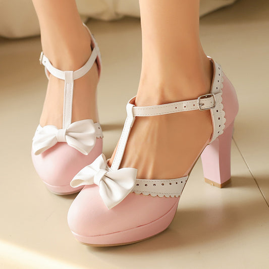 Bow-Embellished Closed-Toe Hollow-Out High-Heeled Sandals global swanky 1