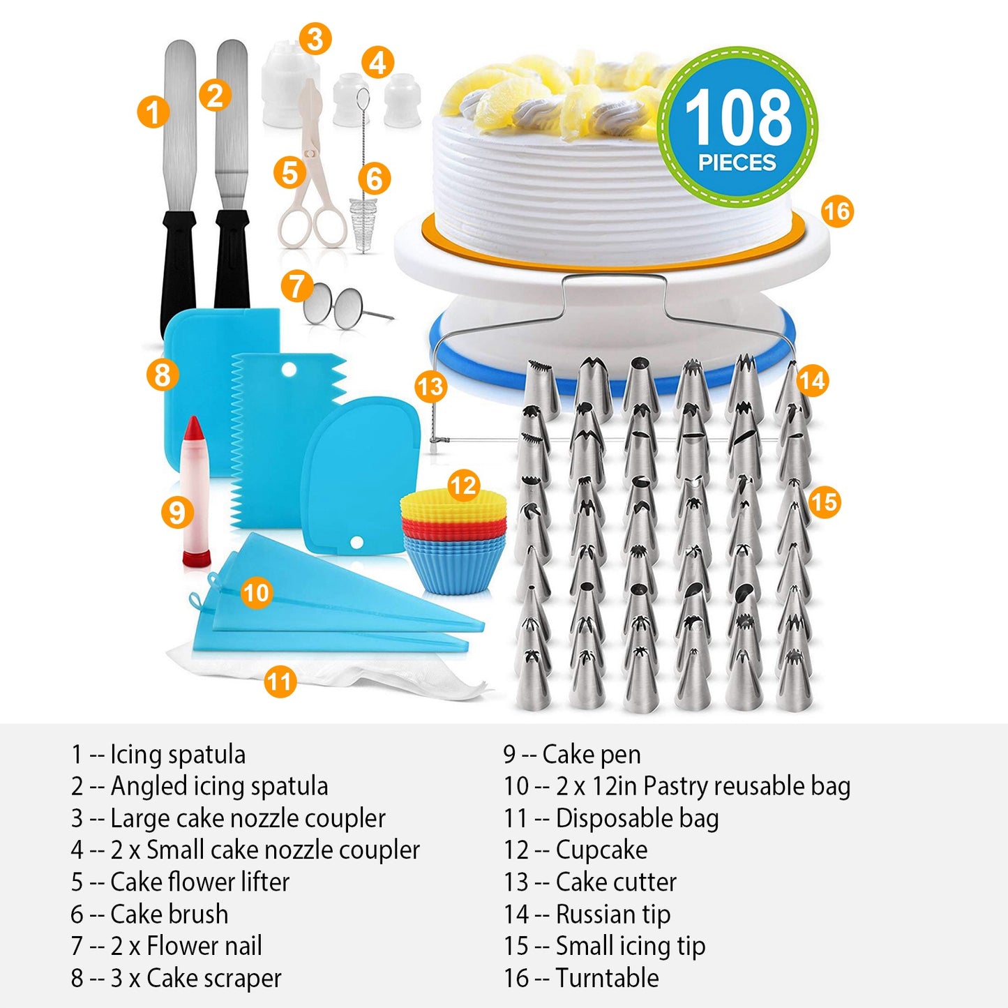 Buy 11in Rotating Cake Turntable 108Pc Decorating Supplies Kit global swanky 1