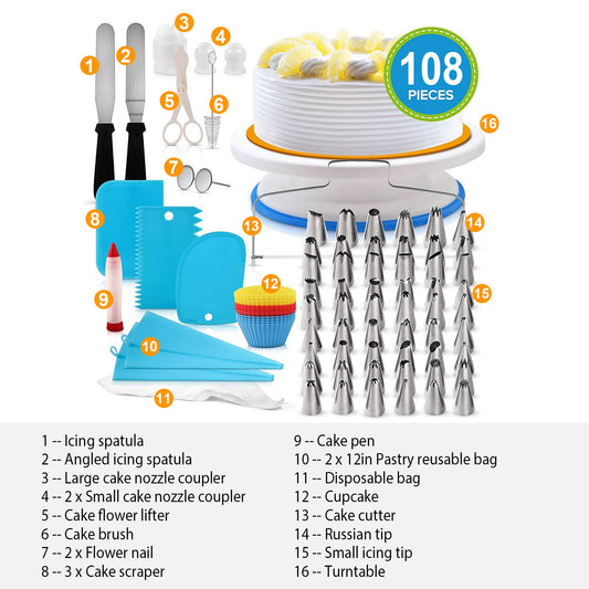Buy 11in Rotating Cake Turntable 108Pc Decorating Supplies Kit global swanky 1