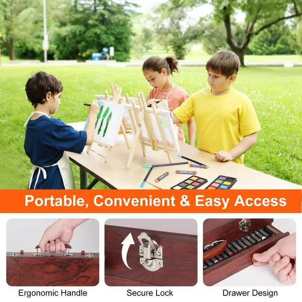 Buy 140PCS Art Supplies Kit Colored Pencils Pastels Wooden Box global swanky 2