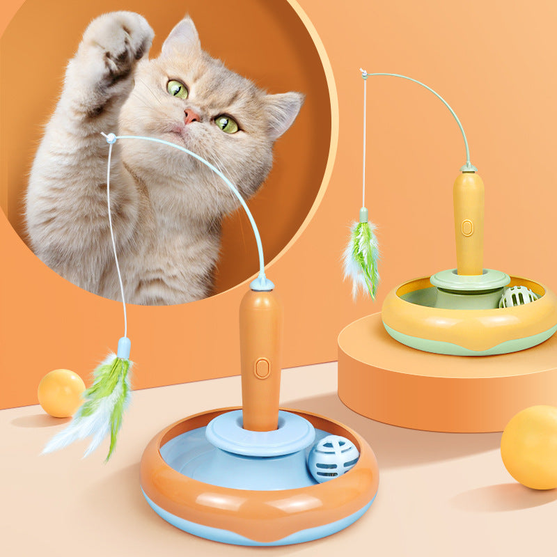 Buy 2-in-1 Pet Cat Toy With Feather – Fun Turntable for Cats global swanky 1