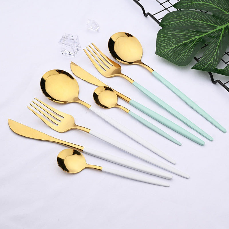 Buy 24PCS White Gold Dinnerware Set Stainless Steel Knife Fork global swanky 1