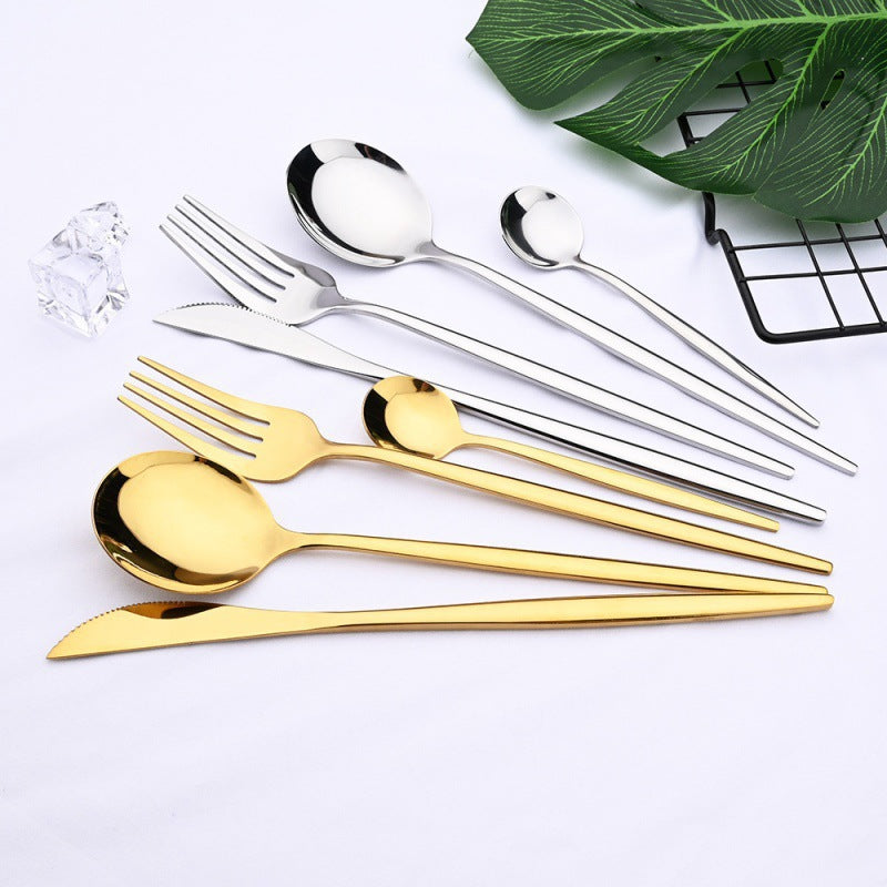 Buy 24PCS White Gold Dinnerware Set Stainless Steel Knife Fork global swanky 3