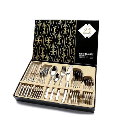Buy 24 PCS Flatware Set Cutlery Dinnerware Spoon Knife Gift Box global swanky 1