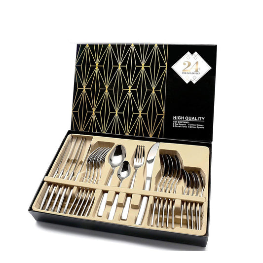 Buy 24 PCS Flatware Set Cutlery Dinnerware Spoon Knife Gift Box global swanky 1