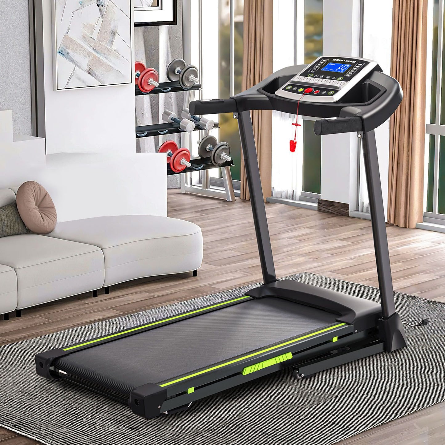 Buy 3.5HP Portable Foldable Treadmill with Handles and Slope global swanky 2