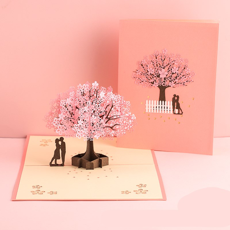 Buy 3D Laser Cut Handmade Sakura Kissing Lover Greeting Card global swanky 1
