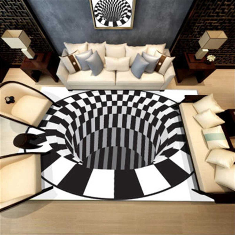 Buy 3D Vortex Carpet – Black & White Illusion Rug for Living Room globalswanky 01