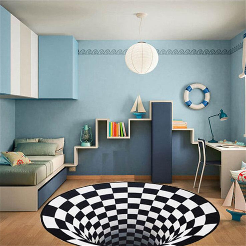 Buy 3D Vortex Carpet – Black & White Illusion Rug for Living Room globalswanky 03