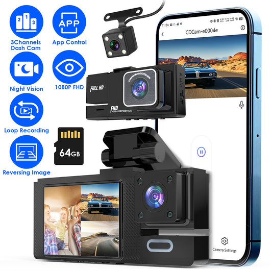 Buy 3 Channel Car Dash Camera FHD 1080P WiFi with Night Vision globalswanky 01