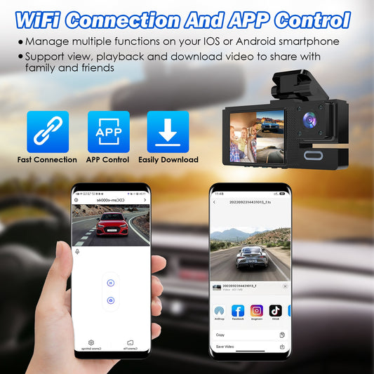 Buy 3 Channel Car Dash Camera FHD 1080P WiFi with Night Vision globalswanky 02