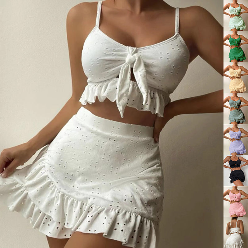 Buy 3pcs Bikini with Hip-hugging Skirt | Stylish Summer Swimwear global swanky 1