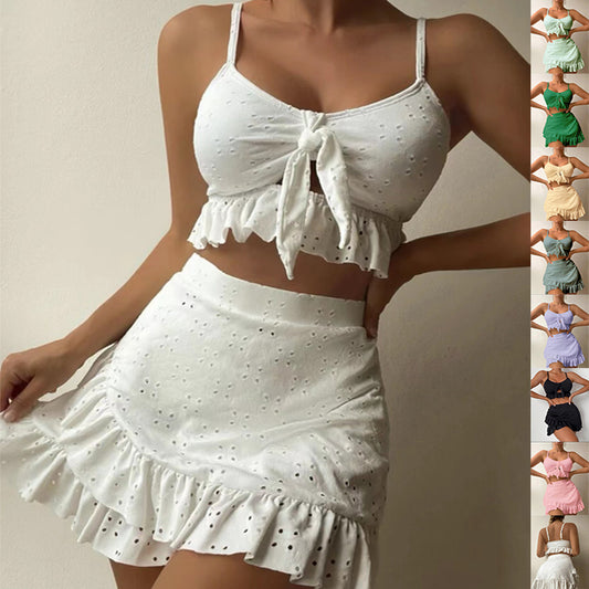 Buy 3pcs Bikini with Hip-hugging Skirt | Stylish Summer Swimwear global swanky 1