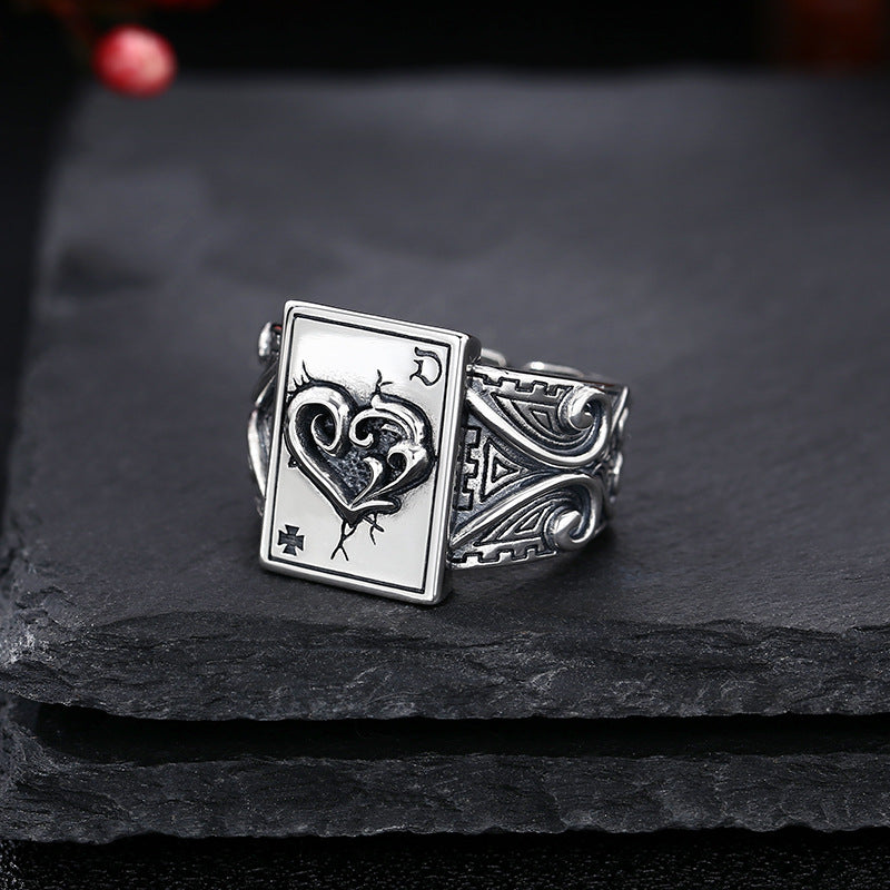 Buy 925 Sterling Silver Poker Card Ring – Open-End Adjustable global swanky 1