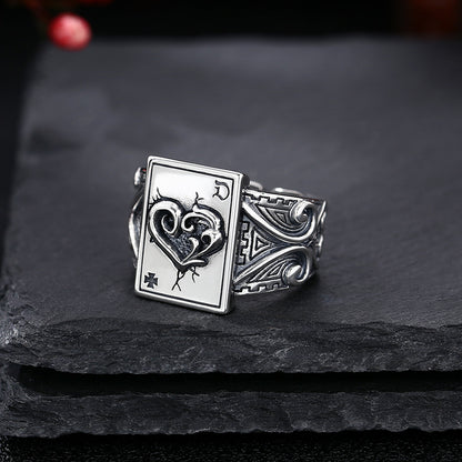Buy 925 Sterling Silver Poker Card Ring – Open-End Adjustable global swanky 1