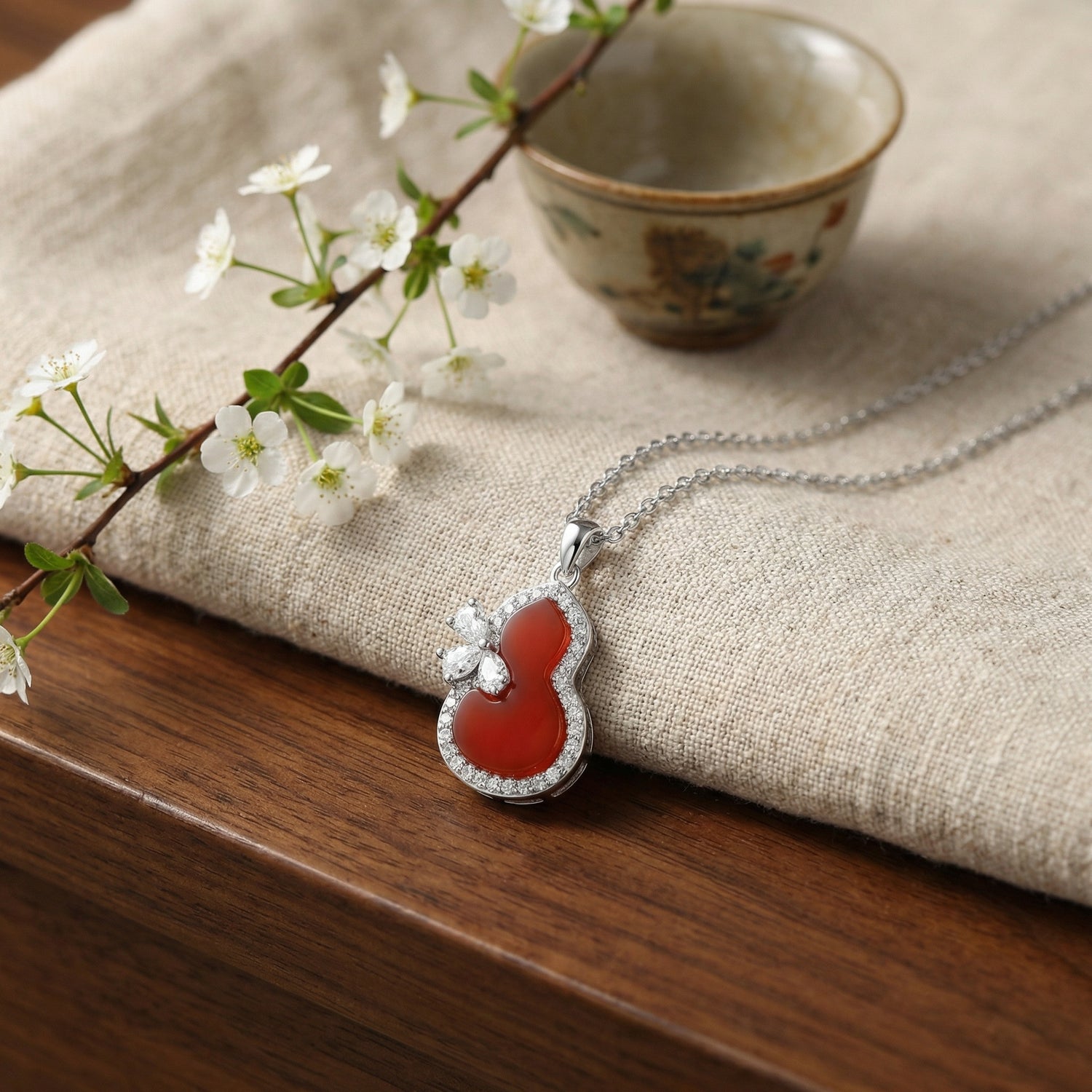 Buy 925 Sterling Silver Red Gourd Pendant Necklace Sparkling global swanky 1
