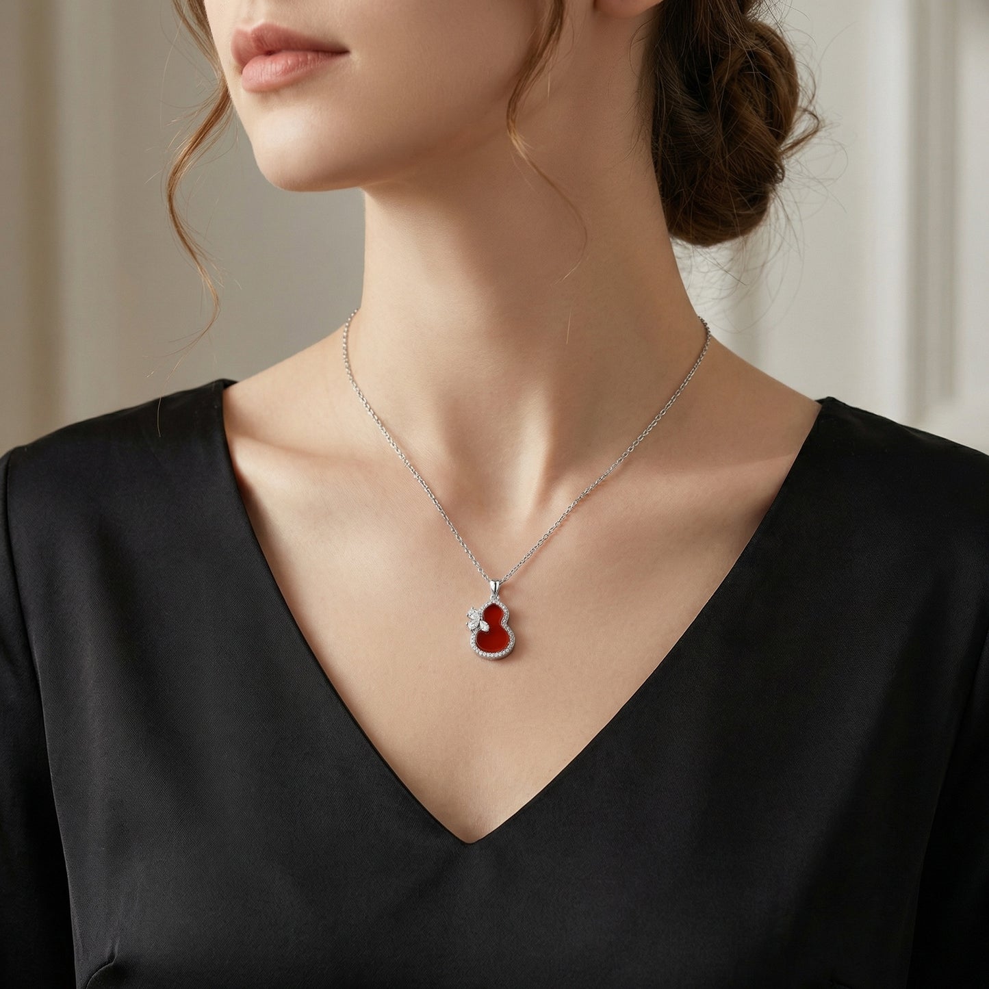 Buy 925 Sterling Silver Red Gourd Pendant Necklace Sparkling global swanky 2 