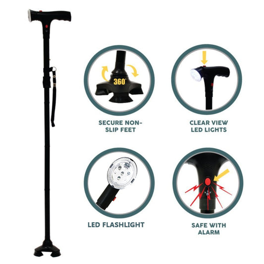 Buy Adjustable Walking Stick Cane with LED Light & SOS Support Gear global swanky 1