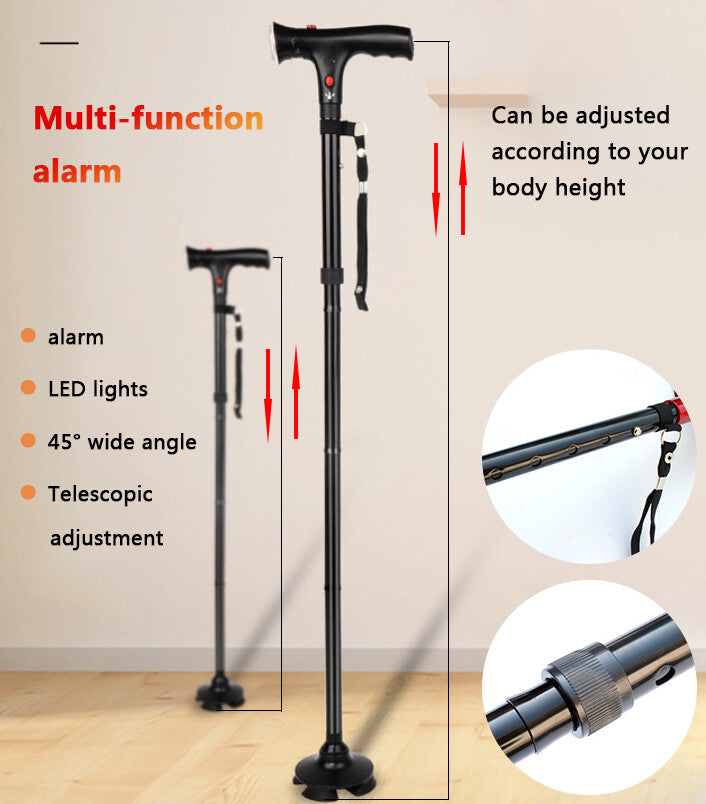 Buy Adjustable Walking Stick Cane with LED Light & SOS Support Gear global swanky 3