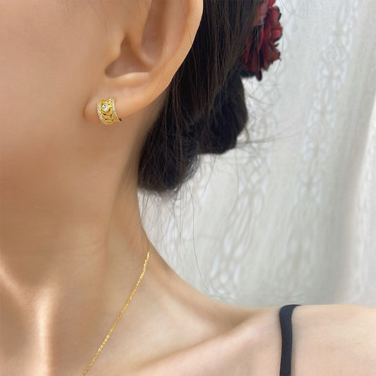 Buy Brocade-Weave Filigree Stud Earrings in S925 Silver globalswanky 02