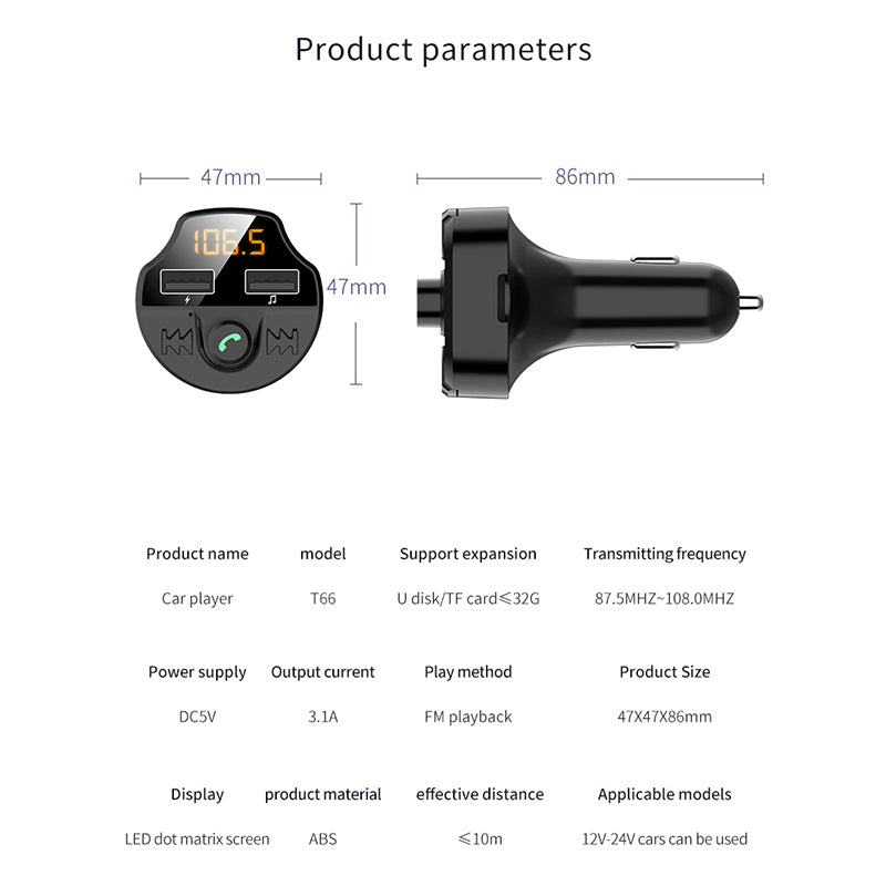 Buy Car MP3 Bluetooth Player T66 High-Quality Audio for Vehicles globalswanky 3