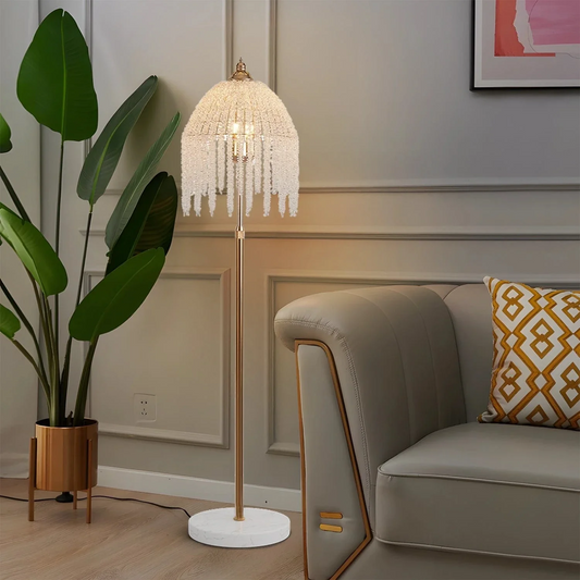 Buy Cascading Crystal Floor Lamp Vintage Design with Marble Base global swanky 1
