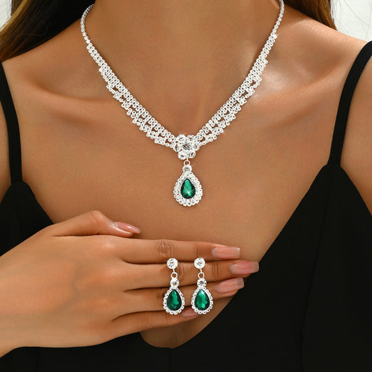 Buy Chic Diamond Teardrop Flower Necklace Set for Women globalswanky 01