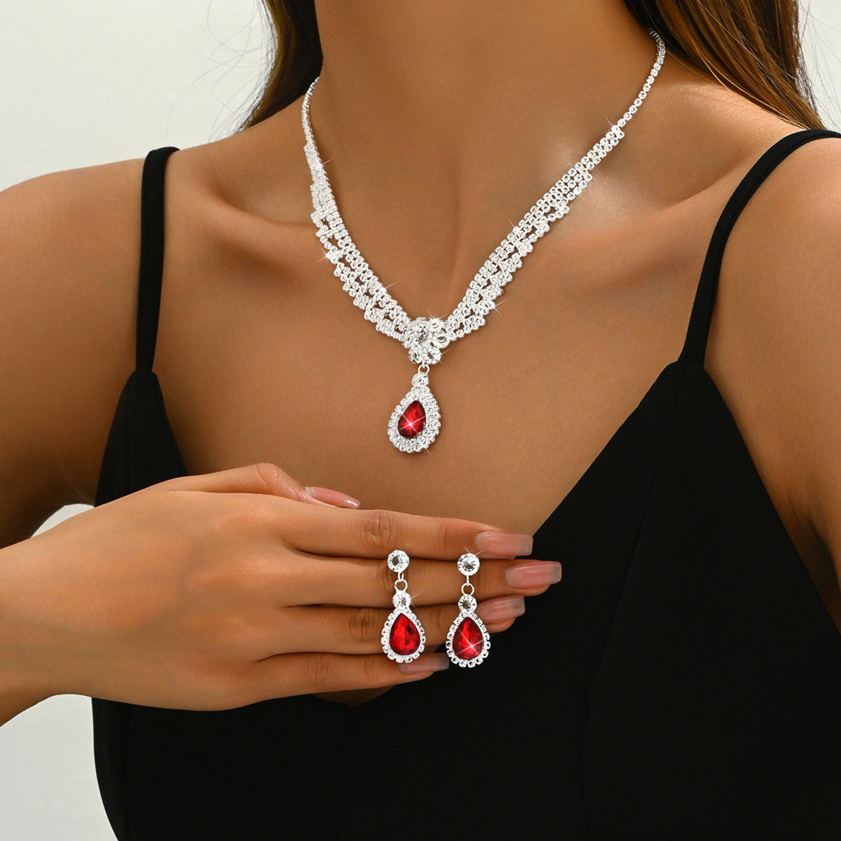 Buy Chic Diamond Teardrop Flower Necklace Set for Women globalswanky 02