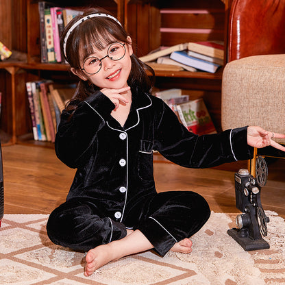 Buy Children’s Gold Velvet Solid Color Pajamas Set Soft & Cozy global swanky 2