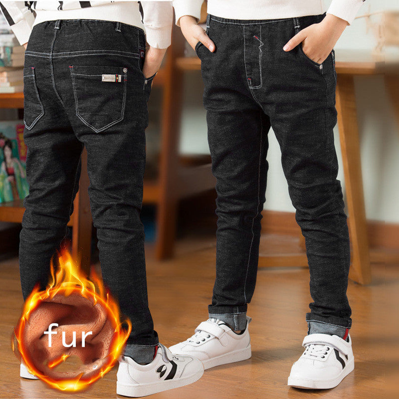 Buy Children's Winter Casual Wear Boys' Jeans with Thick Fleece global swanky 3