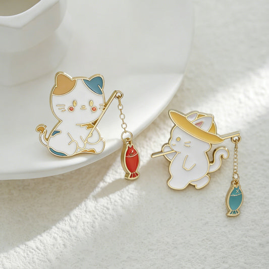 Buy Creative Cute Cat Fishing Couple Brooch Stylish Jewelry Pin global swanky 1