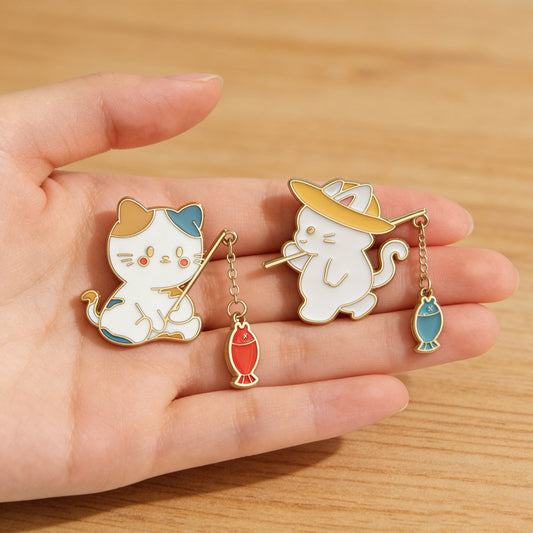 Buy Creative Cute Cat Fishing Couple Brooch Stylish Jewelry Pin global swanky 2