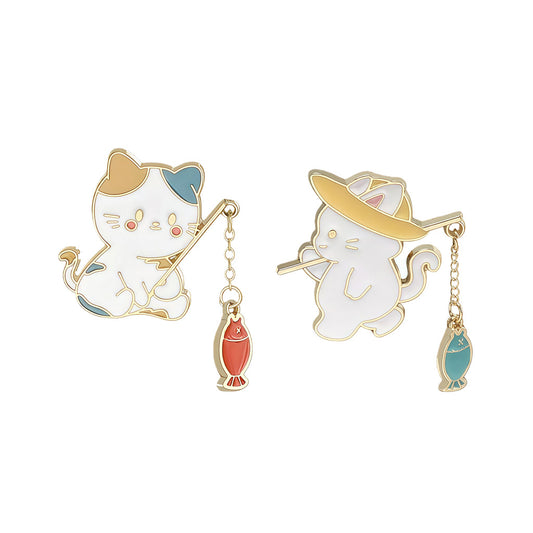 Buy Creative Cute Cat Fishing Couple Brooch Stylish Jewelry Pin global swanky 3