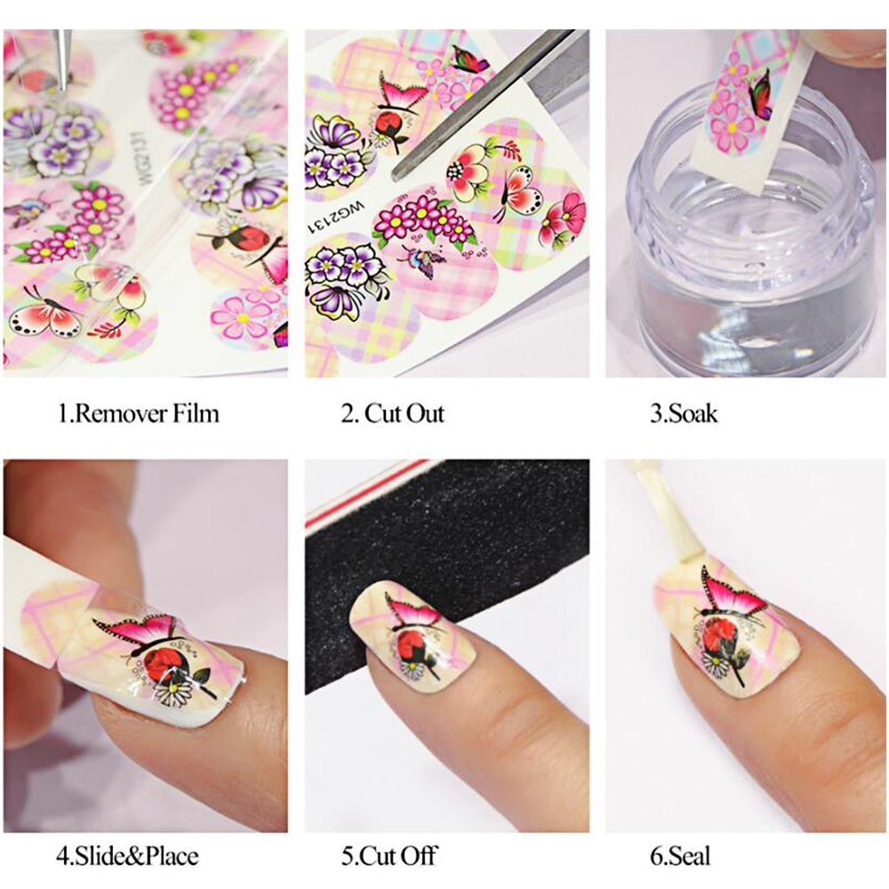 Buy Cute Butterfly Flower Nail Sticker Water Transfer Design. global swanky 3