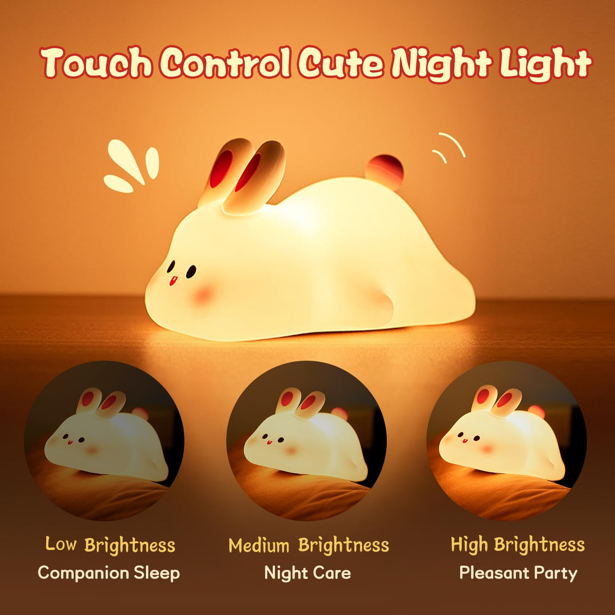 Buy Cute Rabbit LED Night Light Touch Sensor Kids Bedside Lamp global swanky 1