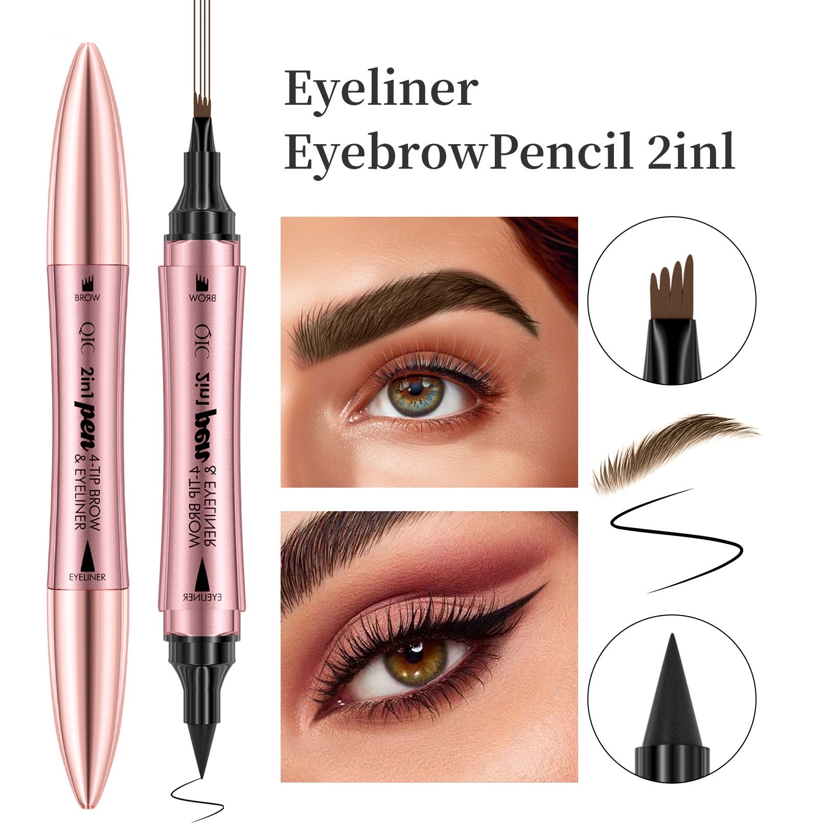 Buy Double-headed 3D Eyebrow Pencil & Eyeliner - Four-fork Design global swanky 3