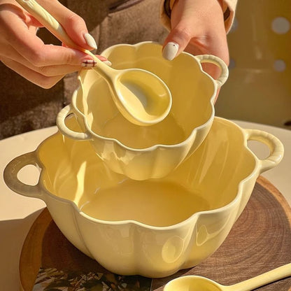 Buy Double Eared Ceramic Soup Bowl with Floral Design global swanky 1