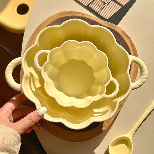 Buy Double Eared Ceramic Soup Bowl with Floral Design global swanky 2