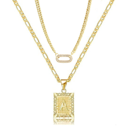 Buy Double Layer Gold 26 Letter Necklace with Zircon Circles global swanky 2
