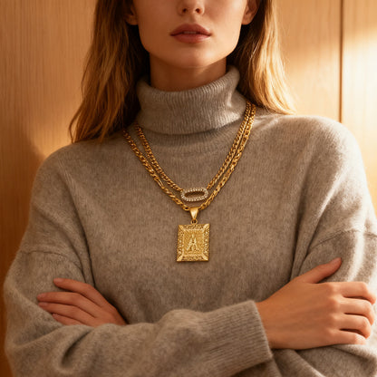 Buy Double Layer Gold 26 Letter Necklace with Zircon Circles global swanky 3