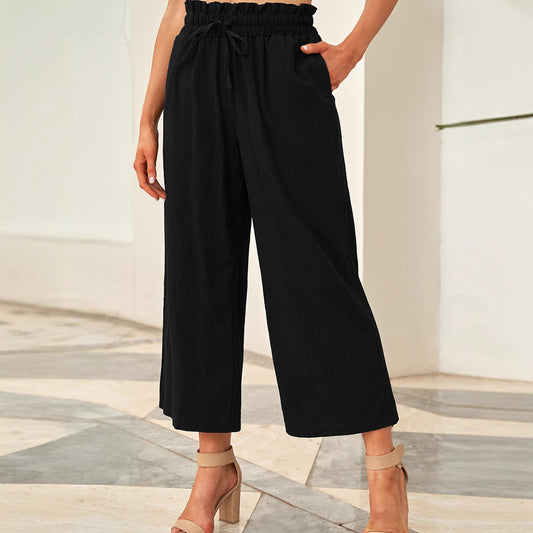 Buy Drawstring Elastic Waist Casual Pants Women’s Wide-Leg Pants global swanky 2