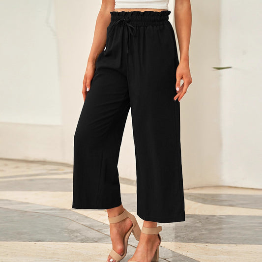 Buy Drawstring Elastic Waist Casual Pants Women’s Wide-Leg Pants global swanky 3