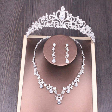 Buy Elegant Bridal Rhinestone Crown Necklace Set for Weddings global swanky 2