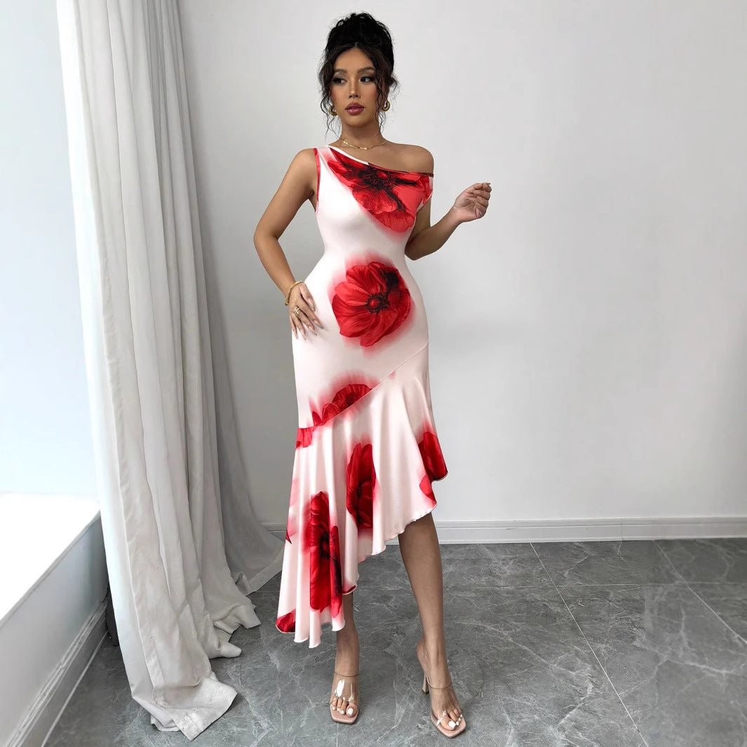 Buy Elegant Figure Flattering Asymmetrical Dress Hibiscus Print
global-swanky 1