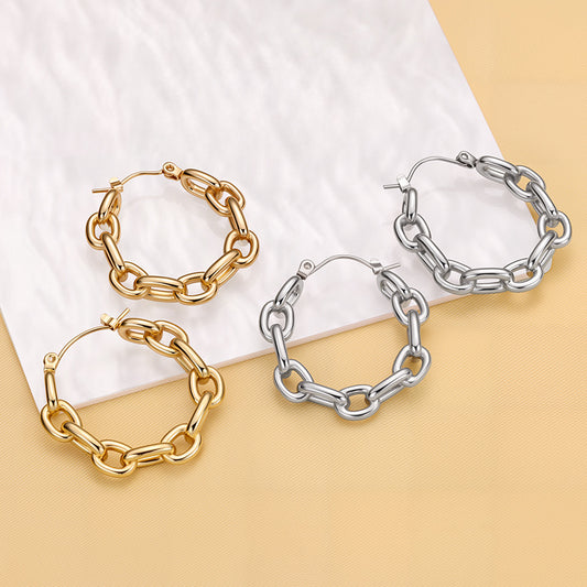 Buy Euro-American Style Stainless Steel Chain C-Shaped Earrings global swanky 2
