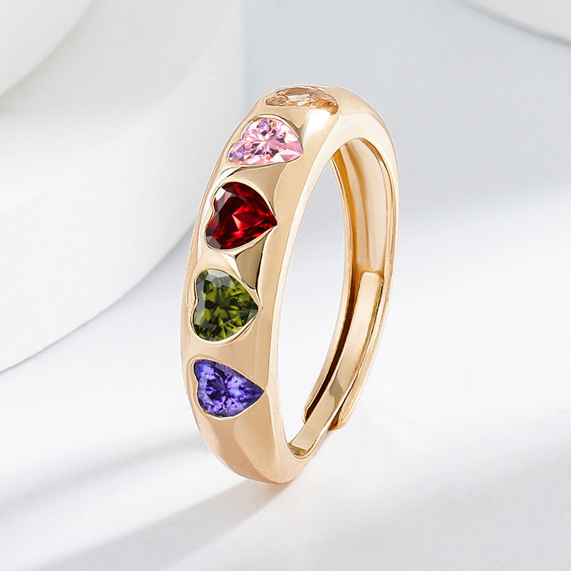 Buy Fashionable Heart-Shaped Zircon Copper-Inlaid Ring Accessory global swanky 1