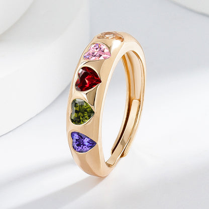 Buy Fashionable Heart-Shaped Zircon Copper-Inlaid Ring Accessory global swanky 1