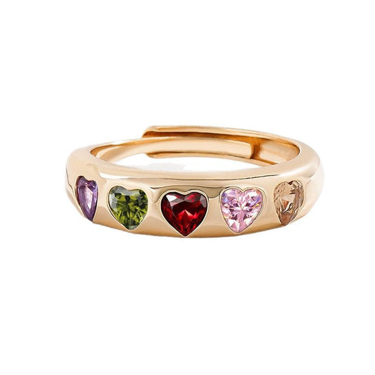 Buy Fashionable Heart-Shaped Zircon Copper-Inlaid Ring Accessory global swanky 2